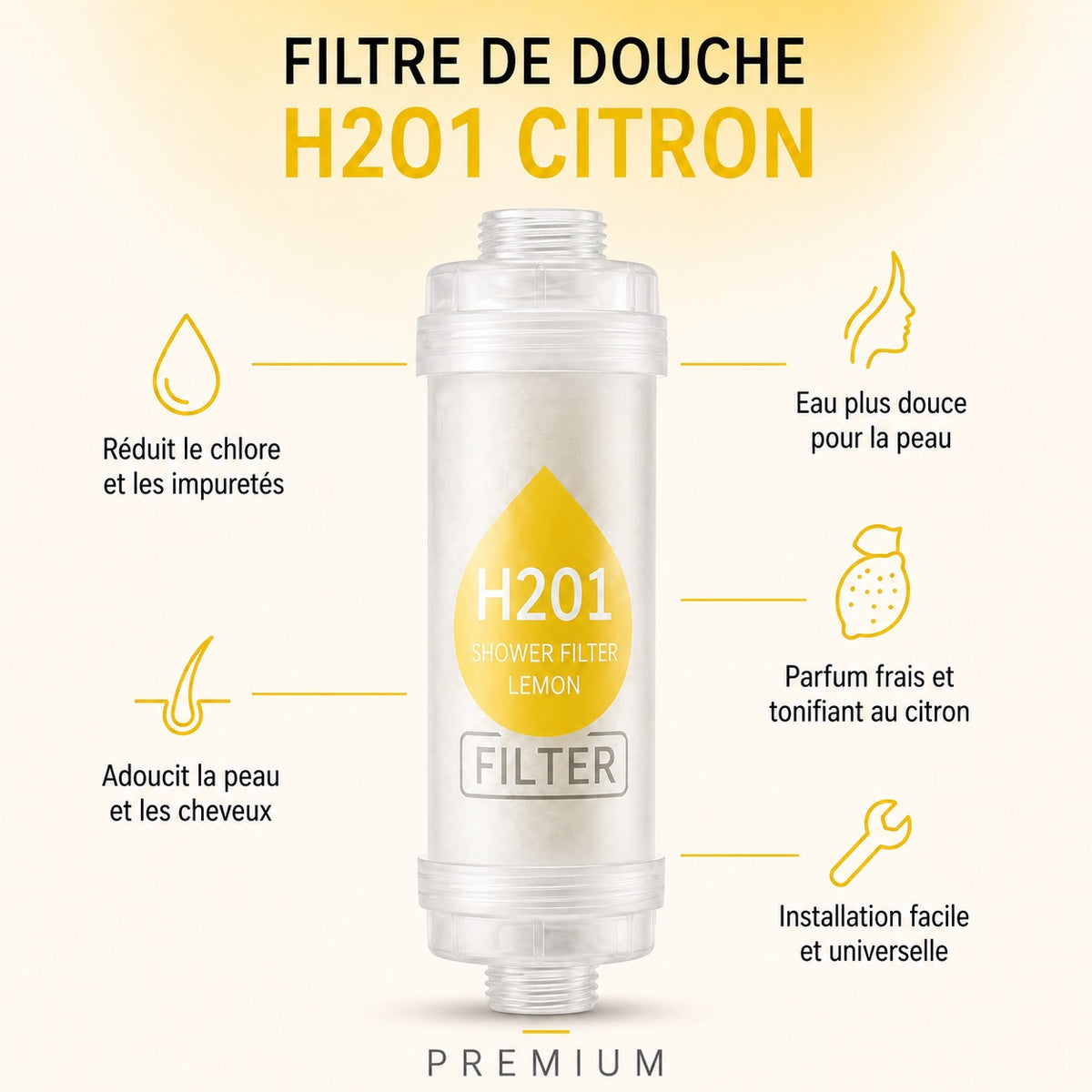 citron — Filtre de douche parfumé PARFEAU au citron, Vitamine C, réduit le chlore