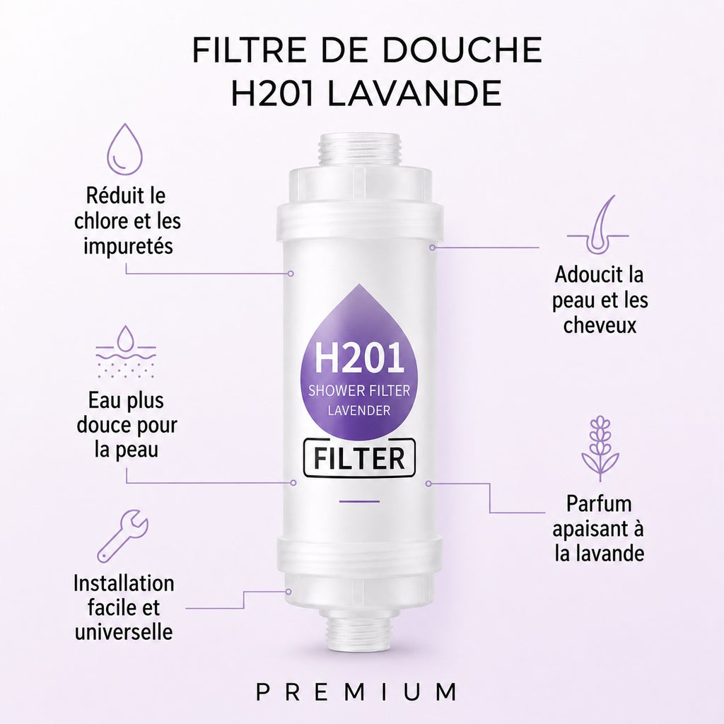 lavande — Filtre de douche parfumé PARFEAU à la lavande, Vitamine C, réduit le chlore