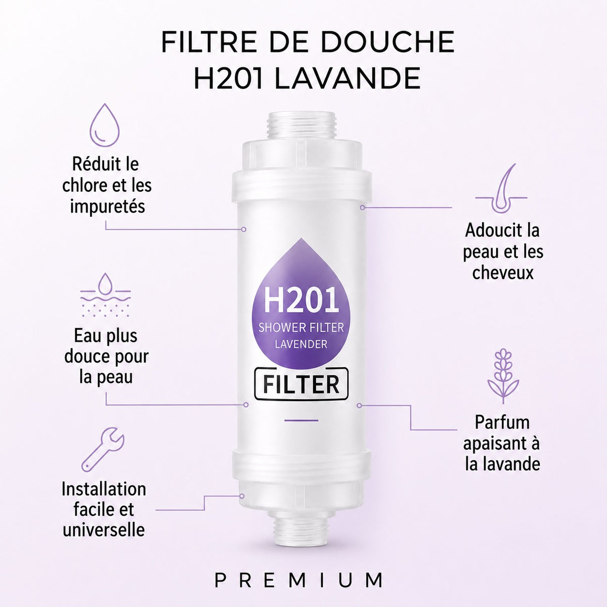 lavande — Filtre de douche parfumé PARFEAU à la lavande, Vitamine C, réduit le chlore