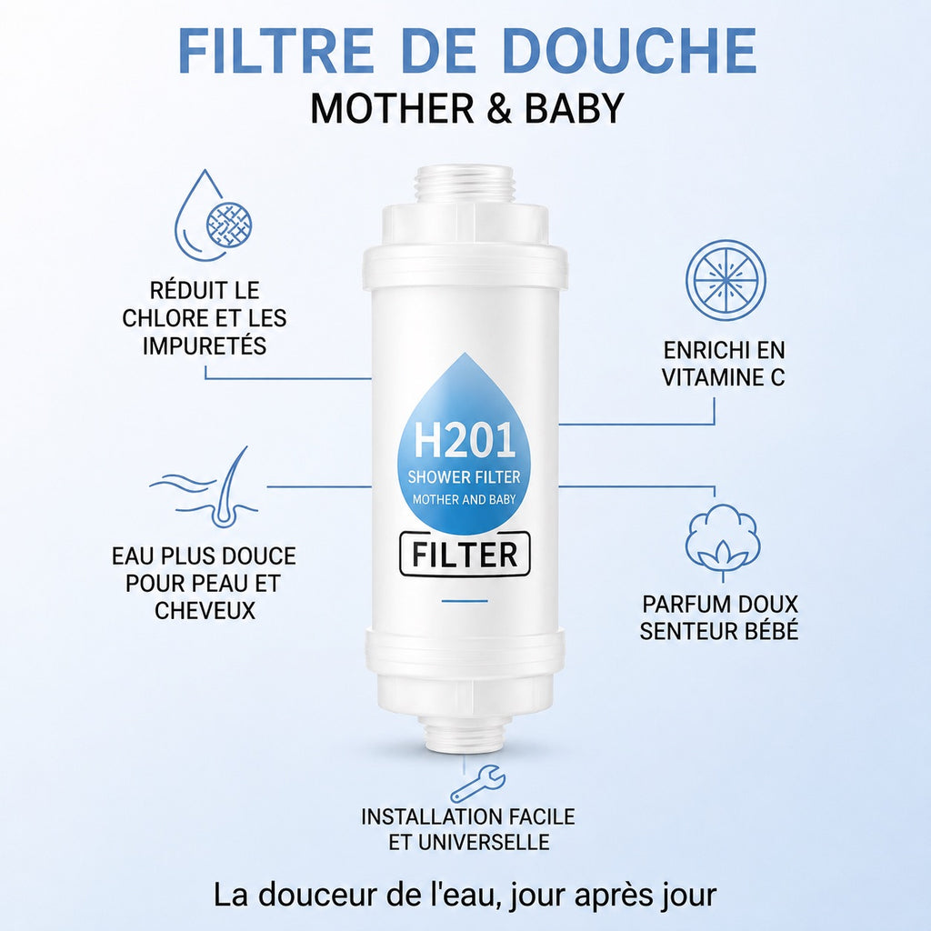 bébé — Filtre de douche parfumé PARFEAU Maman & Bébé, Vitamine C, réduit le chlore