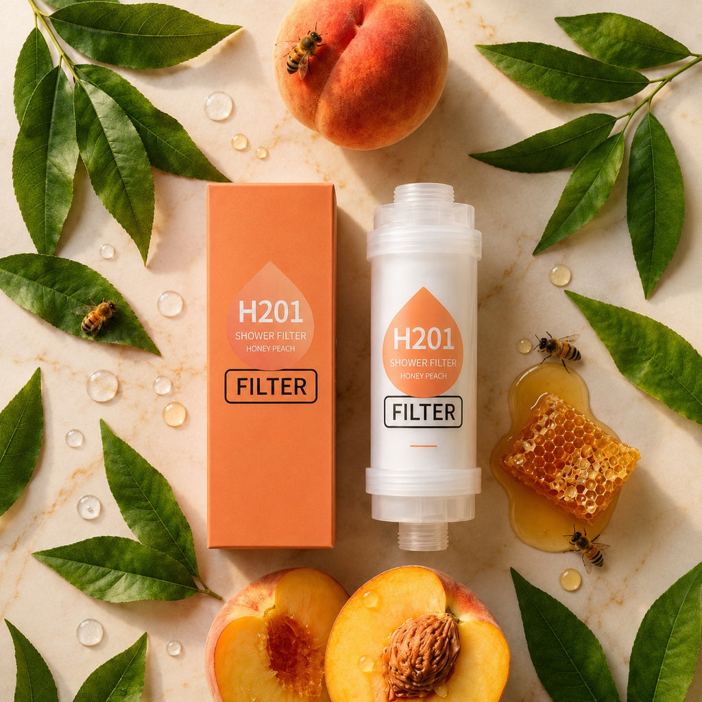 peche miel — Filtre de douche parfumé PARFEAU Pêche & Miel, Vitamine C, réduit le chlore