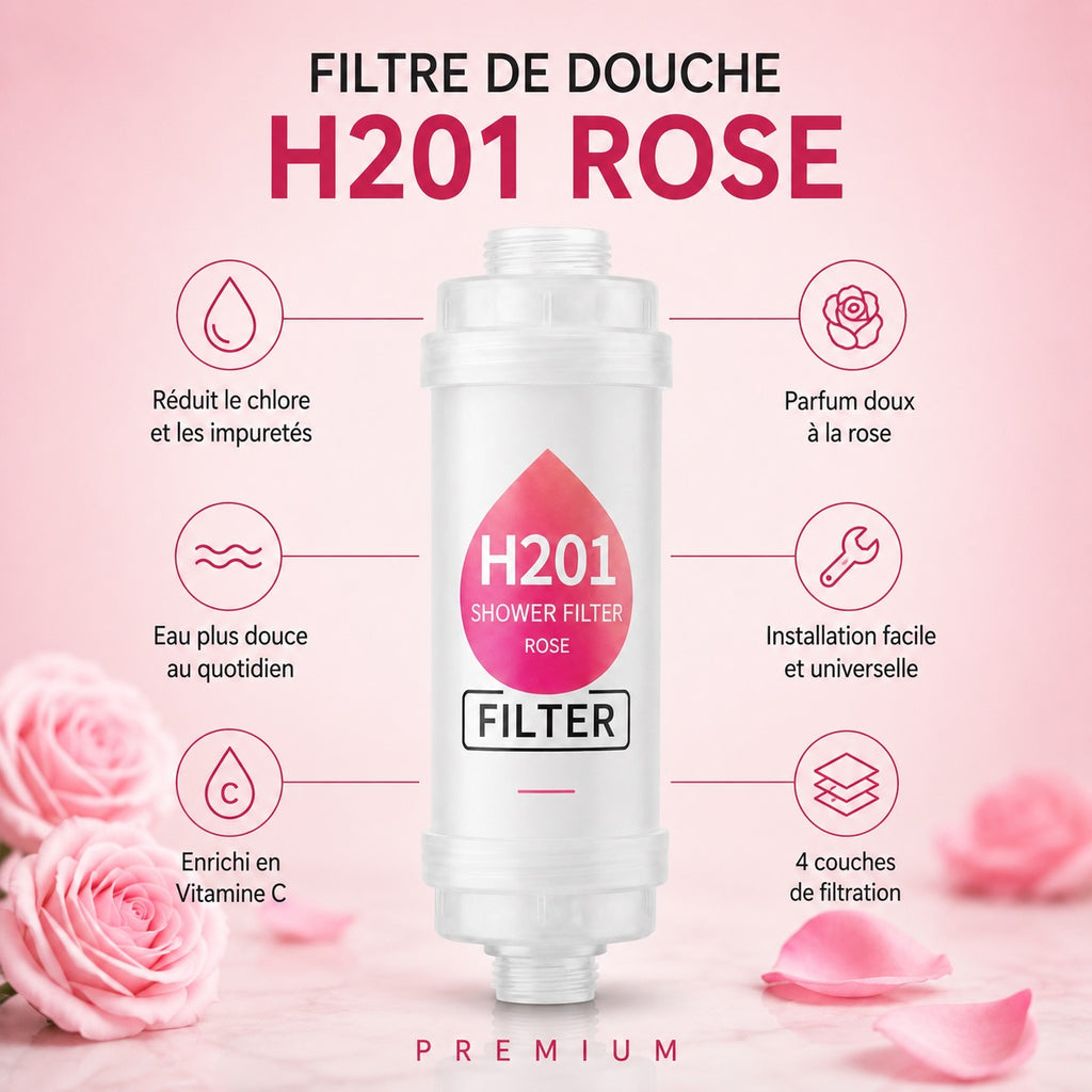 fleure de rose — Filtre de douche parfumé PARFEAU à la rose, Vitamine C, réduit le chlore