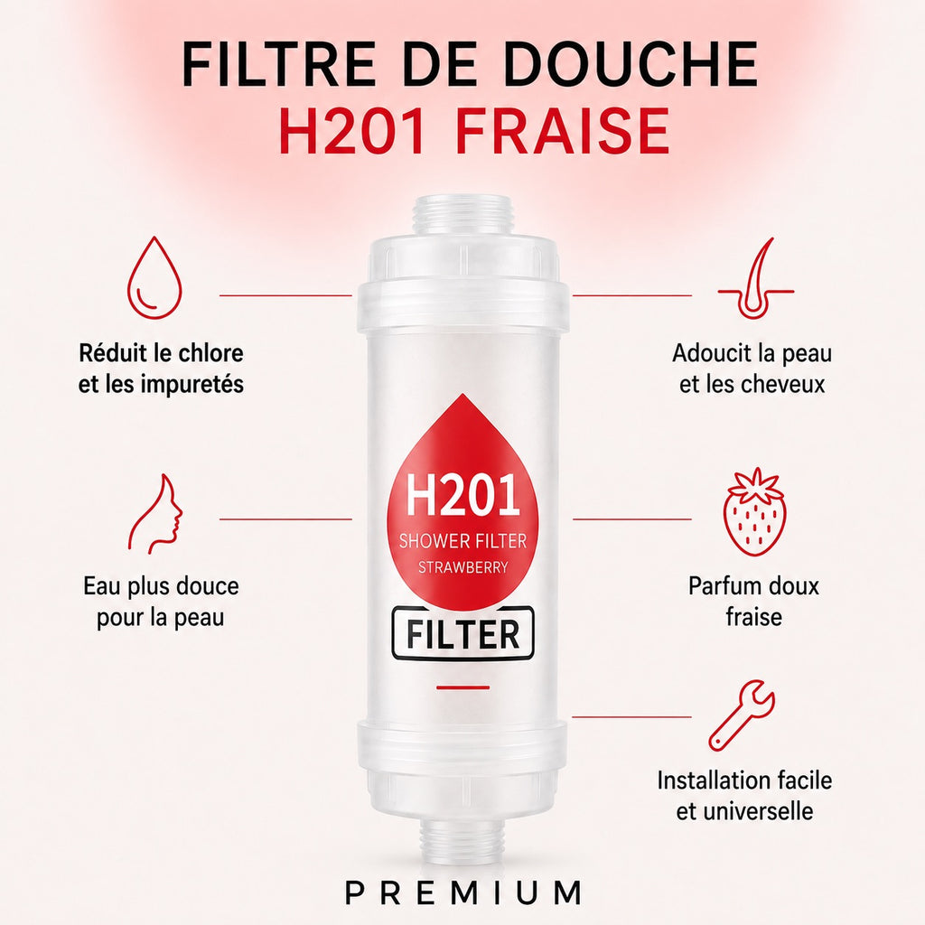 fraise — Filtre de douche parfumé PARFEAU à la fraise, Vitamine C, réduit le chlore