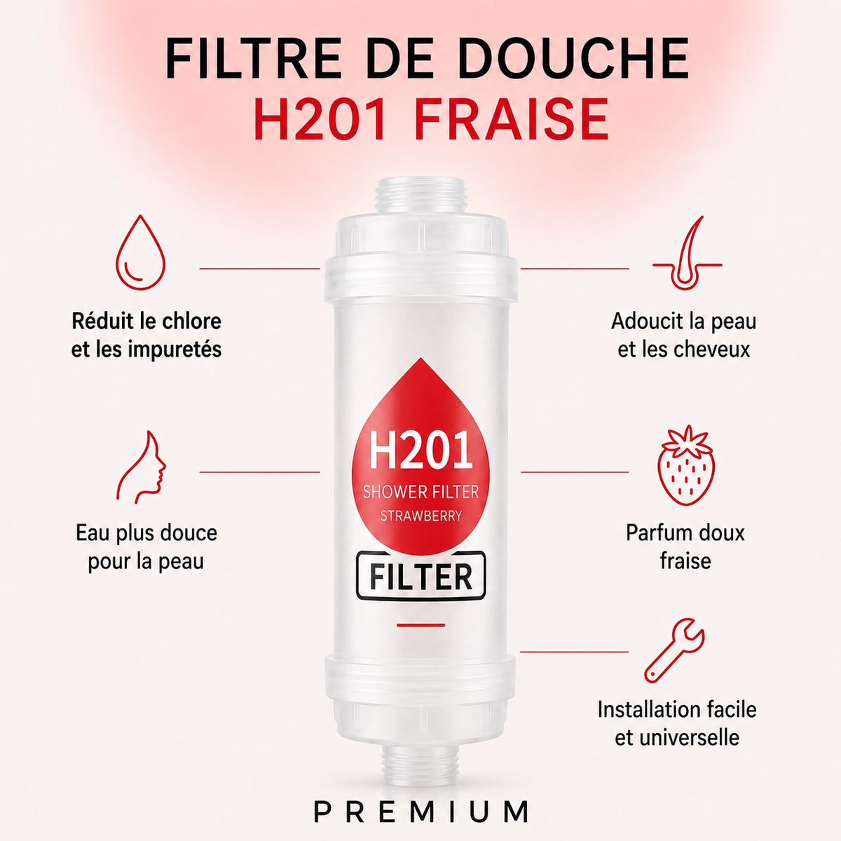 fraise — Filtre de douche parfumé PARFEAU à la fraise, Vitamine C, réduit le chlore